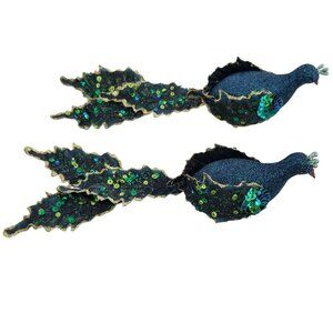 Vintage Oversized Shimmering Peacock Christmas Ornaments - Set of 2